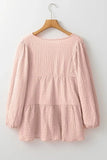 Textured Tie Neck Three-Quarter Sleeve Blouse - Trendsi