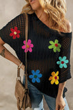 Flower Round Neck Half Sleeve Knit Cover Up - Trendsi - Flyclothing LLC