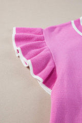Ruffled Round Neck Cap Sleeve Knit Top - Trendsi - Flyclothing LLC