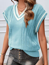 Cable-Knit V-Neck Sweater Vest - Trendsi - Flyclothing LLC