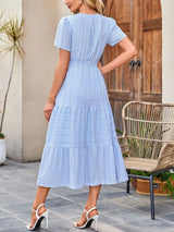 Tiered Notched Short Sleeve Dress - Trendsi - Flyclothing LLC