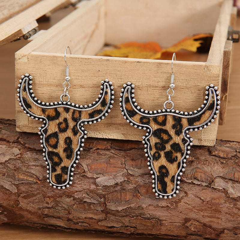 Alloy Animal Print Cow Head Earrings - Trendsi