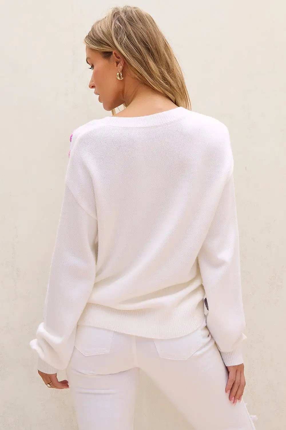 Crochet Flower Round Neck Long Sleeve Sweater - Trendsi - Flyclothing LLC