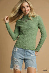 Umgee Textured Crinkle Knit Long Sleeve Top - Trendsi - Flyclothing LLC
