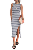 Slit Striped Round Neck Sleeveless Midi Dress - Trendsi - Flyclothing LLC