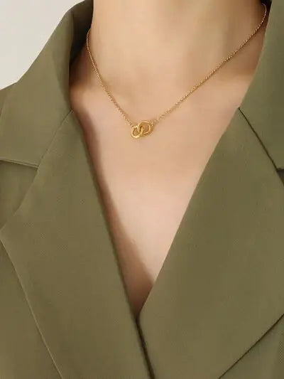 18K Gold-Plated Titanium Steel Hoop Pendant Necklace - Trendsi - Flyclothing LLC