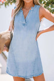 Wash Notched Sleeveless Mini Denim Dress - Trendsi