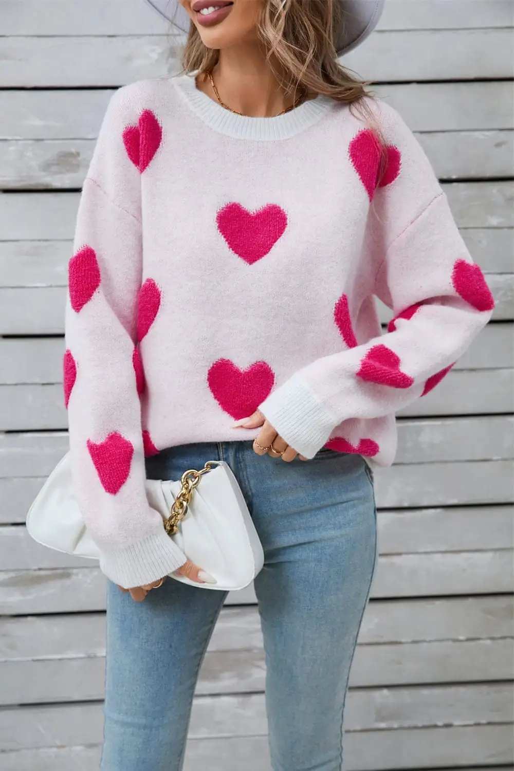 Angel Wings Heart Round Neck Long Sleeve Sweater - Trendsi - Flyclothing LLC