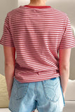 Striped Round Neck Short Sleeve T-Shirt - Trendsi - Flyclothing LLC