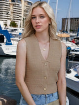Button Down V-Neck Sweater Vest - Trendsi - Flyclothing LLC
