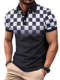 Men's Full Size Collared Checkered Short Sleeve Polo Plus Size - Trendsi