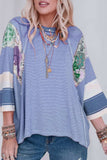 Striped Floral Patchwork Round Neck Top - Trendsi - Flyclothing LLC