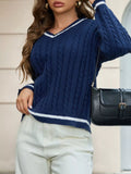 Classic Cable Knit V-Neck Sweater - Trendsi - Flyclothing LLC