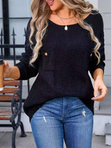 Decor Button Drop Shoulder Knit Top - Trendsi - Flyclothing LLC