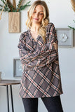 Heimish Plaid Exposed Seam V-Neck T-Shirt - Trendsi