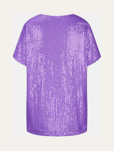 Full Size Sequin V-Neck Short Sleeve Top - Trendsi - Flyclothing LLC