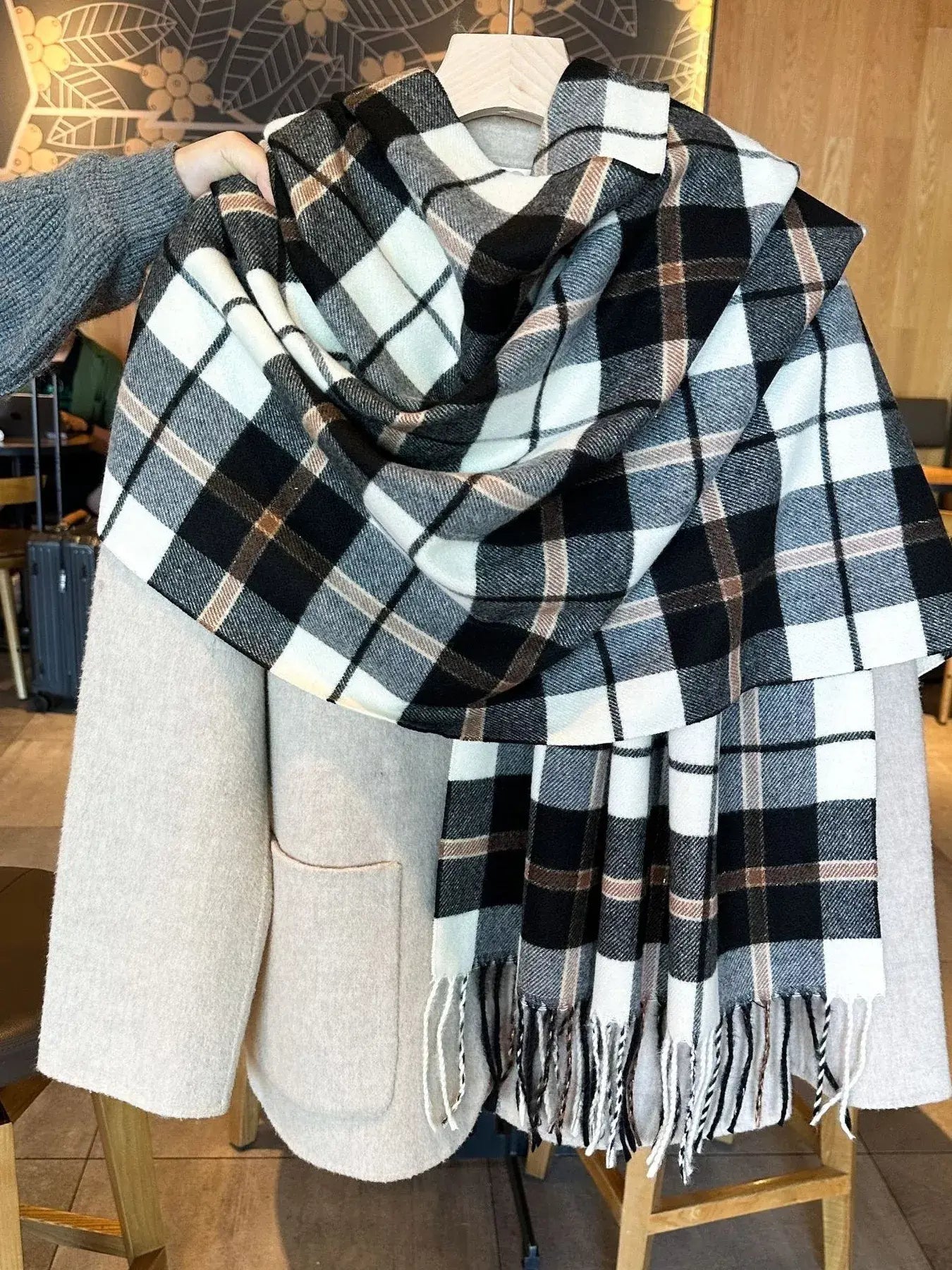 Classic Plaid Fringe Scarf - Trendsi - Flyclothing LLC
