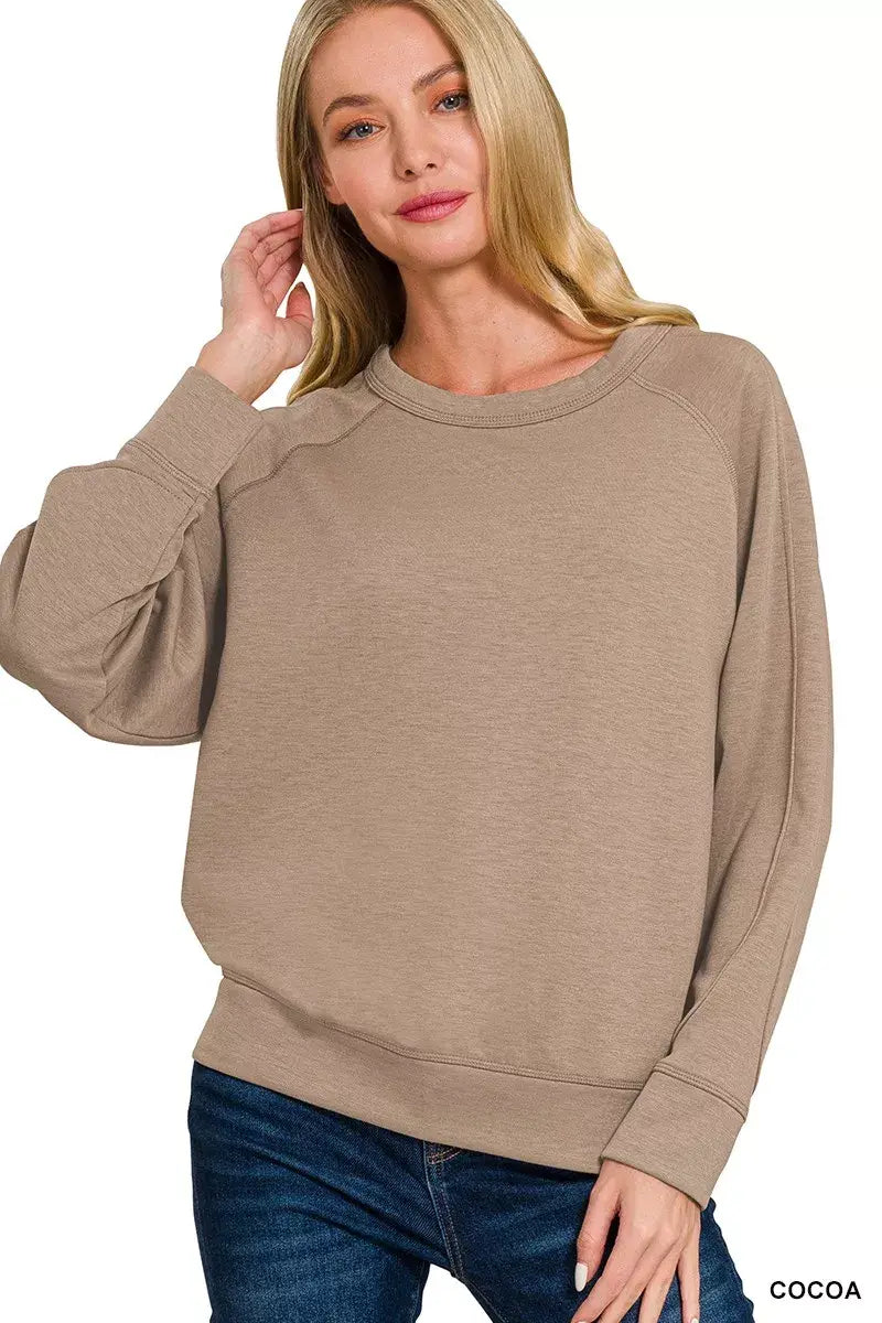 Zenana Scuba Round Neck Sweatshirt - Trendsi - Flyclothing LLC