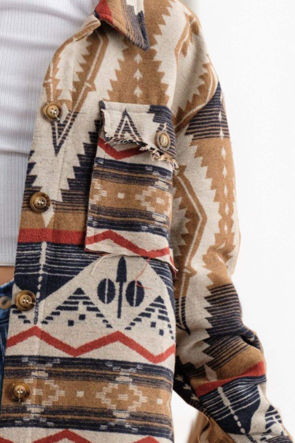 Geometric Button Up Long Sleeve Jacket - Trendsi - Flyclothing LLC