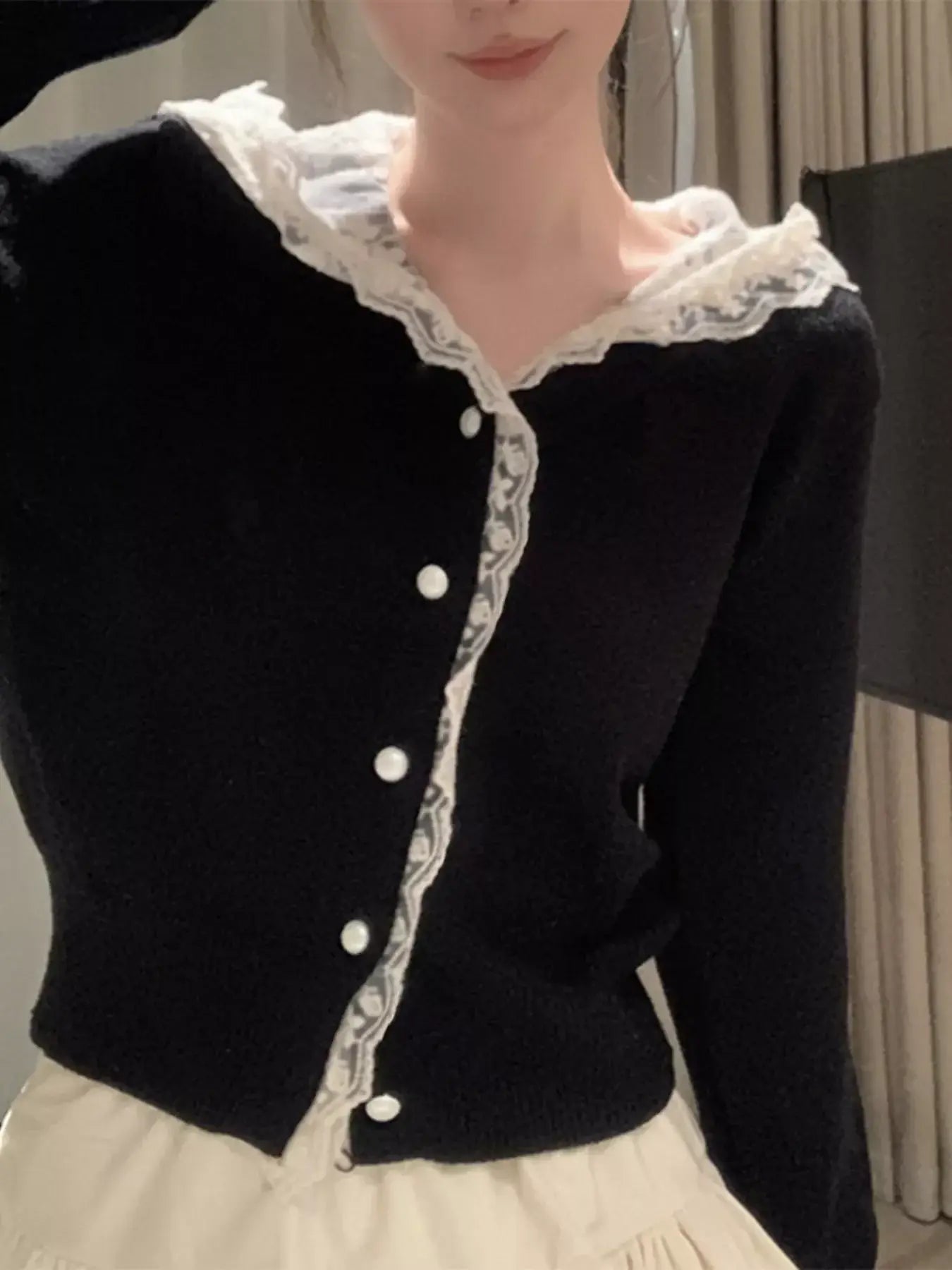 Lace Trim Hooded Cardigan - Trendsi - Flyclothing LLC