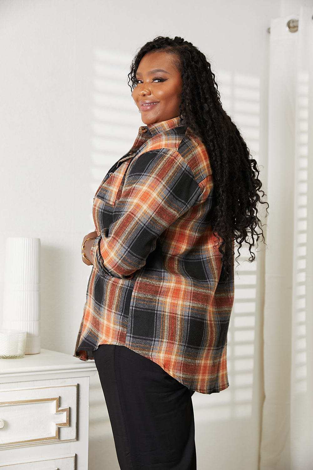 Mandy Plaid Dropped Shoulder Shirt - Trendsi - Flyclothing LLC
