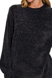 Zenana Round Neck Balloon Sleeve Chenille Sweater - Trendsi