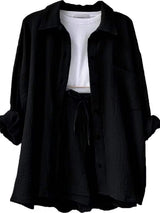 Texture Button Up Shirt and Drawstring Shorts Set - Trendsi - Flyclothing LLC