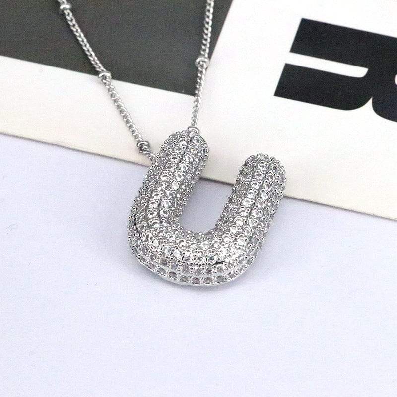 Copper Inlaid Zircon Letter Pendant Necklace - Trendsi - Flyclothing LLC