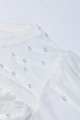 Pearl Decor Mesh Patchwork Ribbed Long Sleeve Top - Trendsi - Flyclothing LLC