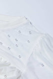 Pearl Decor Mesh Patchwork Ribbed Long Sleeve Top - Trendsi - Flyclothing LLC