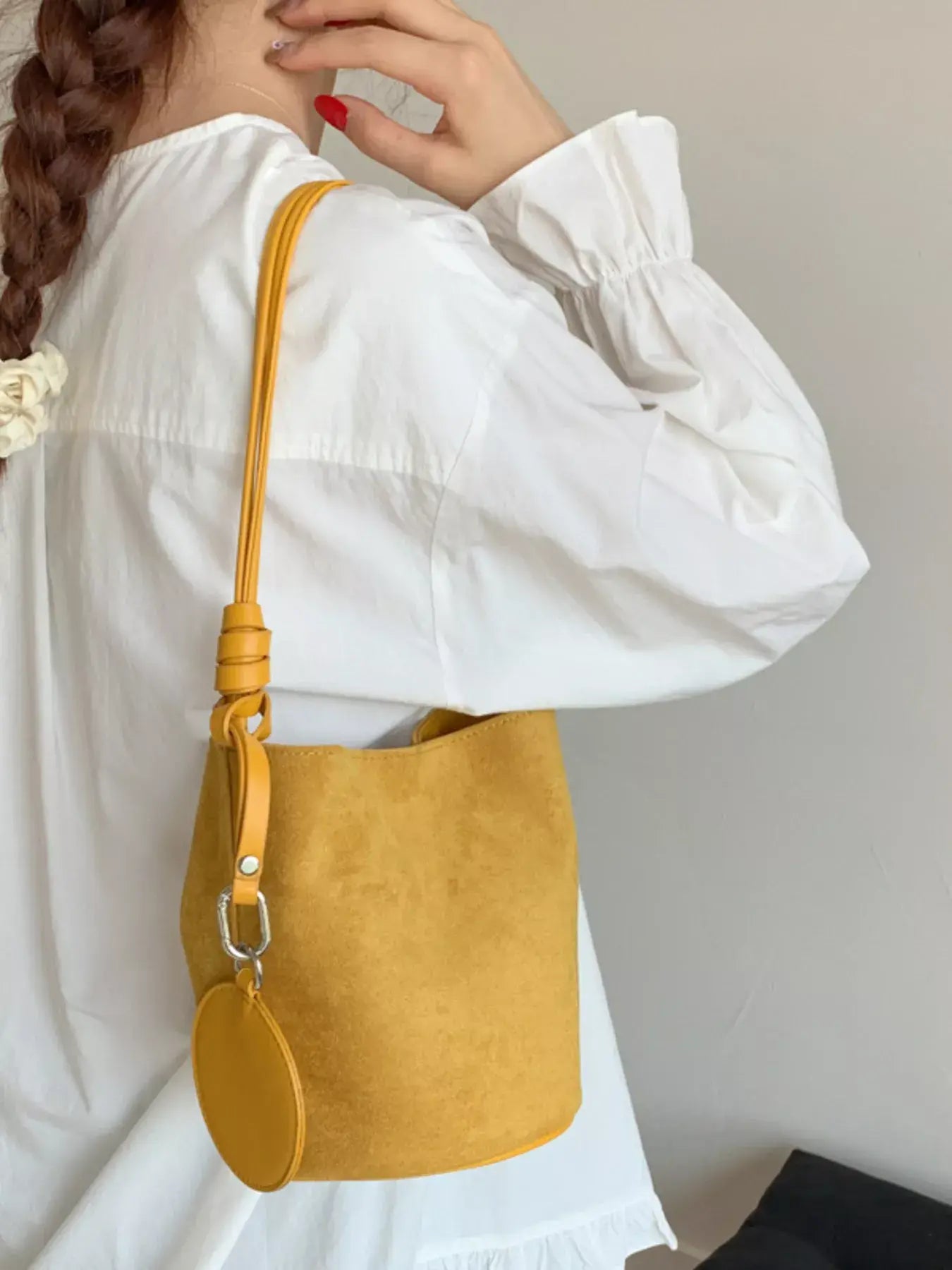 Suede Solid Color Bucket Bag - Trendsi - Flyclothing LLC