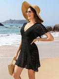 Openwork Plunge Short Sleeve Cover-Up Dress - Trendsi - Flyclothing LLC