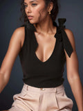 V-Neck Tie Shoulder Tank - Trendsi - Flyclothing LLC