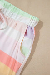 Rainbow Striped Round Neck T Shirt and Shorts Lounge Set - Trendsi - Flyclothing LLC