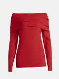 Off-Shoulder Long Sleeve Sweater - Trendsi