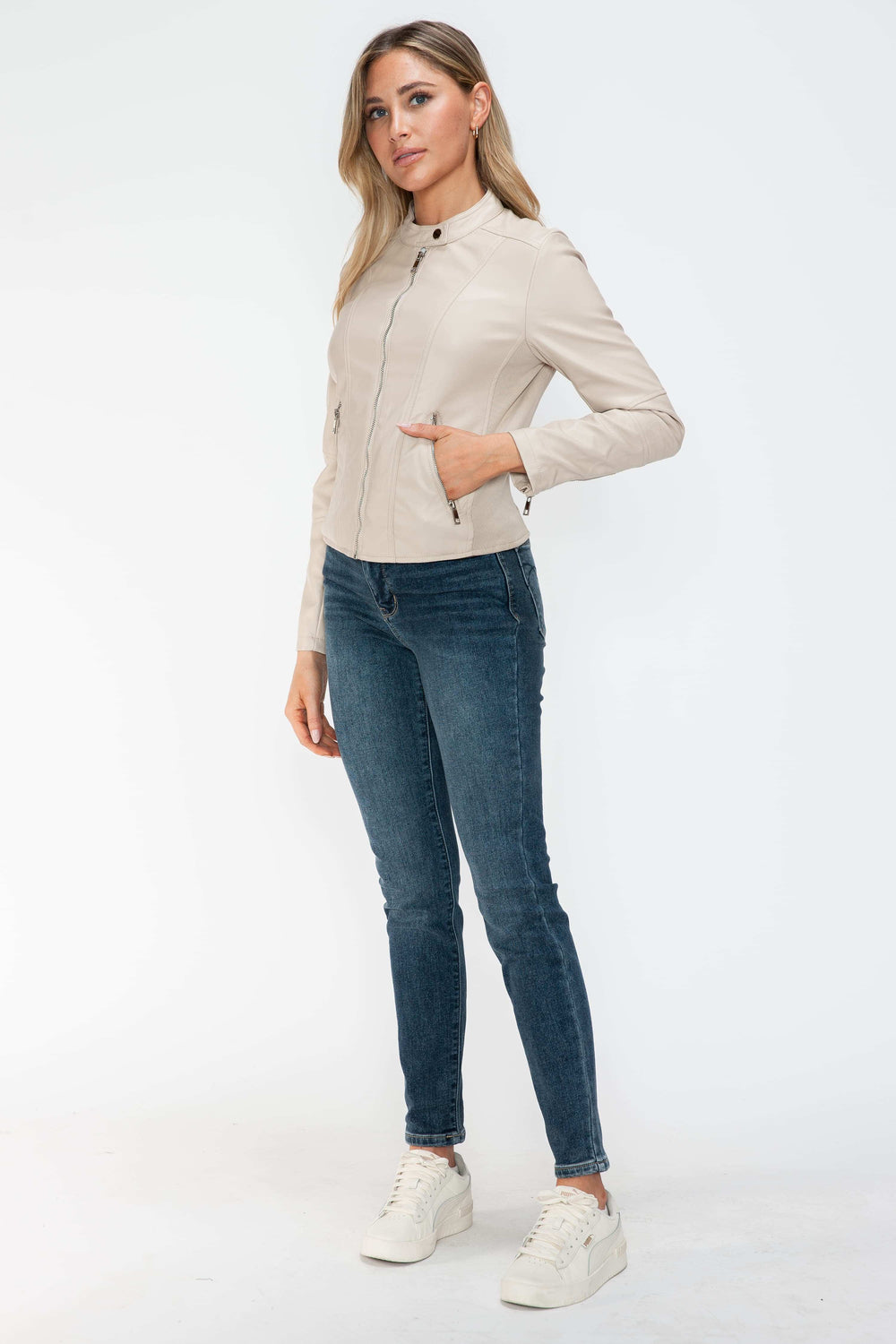 Snobbish PU Leather Zip Up Jacket with Pockets - Trendsi - Flyclothing LLC