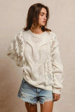 BiBi Faux Fur Detailed Pointelle Cable Knit Sweater - Trendsi - Flyclothing LLC