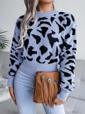 Leopard Round Neck Dropped Shoulder Sweater - Trendsi - Flyclothing LLC