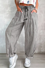 Stripe Drawstring Casual Loose Pants - Trendsi - Flyclothing LLC