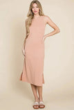 BOMBOM Ribbed Knit Sleeveless Midi Dress - Trendsi
