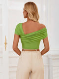 Asymmetrical Neck Short Sleeve T-Shirt - Trendsi - Flyclothing LLC