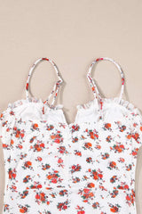 Floral Frilled Trim Spaghetti Straps Bodysuit - Trendsi - Flyclothing LLC