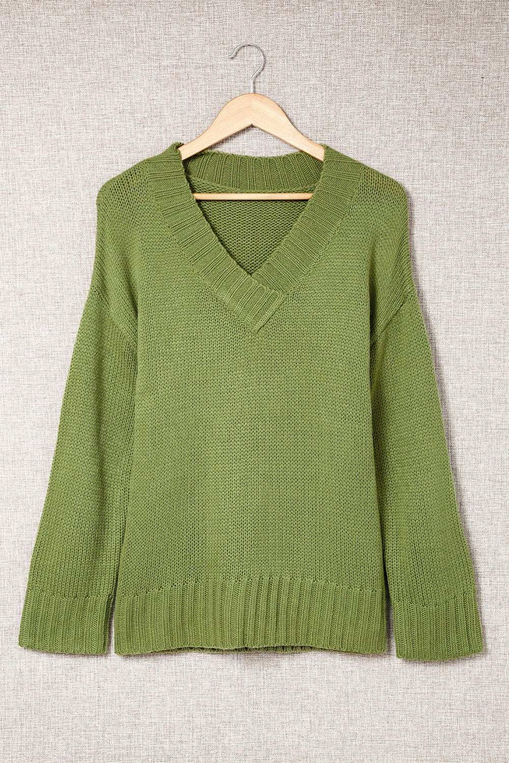 V-Neck Dropped Shoulder Sweater - Trendsi - Flyclothing LLC