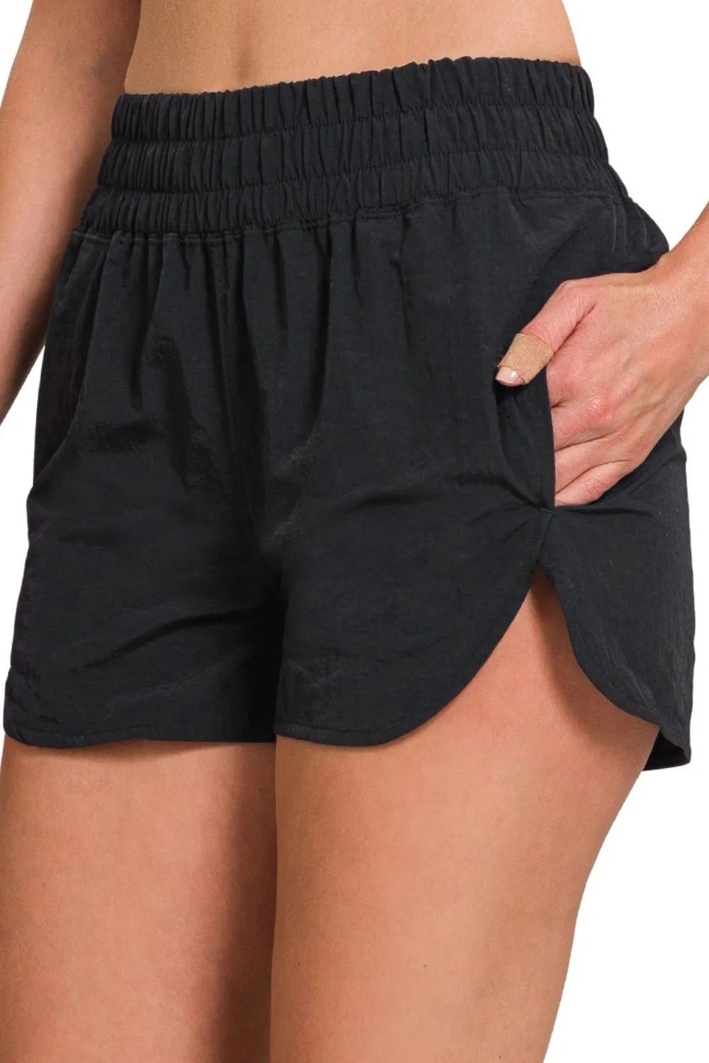 Zenana Windbreaker Smocked Waistband Running Shorts - Trendsi