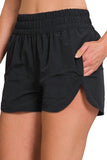 Zenana Windbreaker Smocked Waistband Running Shorts - Trendsi