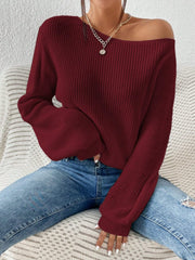 Honey Single Shoulder Long Sleeve Sweater - Trendsi