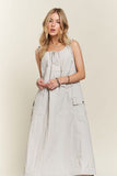 ADORA Drawstring Slit Back Cargo Dress - Trendsi