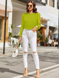 Round Neck Balloon Sleeve Blouse - Trendsi - Flyclothing LLC