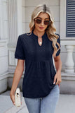 Notched Short Sleeve Top - Trendsi - Flyclothing LLC