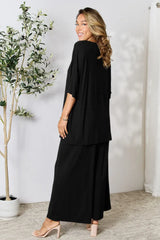 Double Take Full Size Round Neck Slit Top and Pants Set - Trendsi - Flyclothing LLC